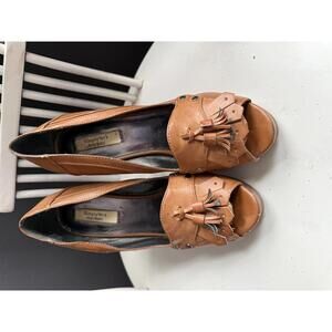 Vera Wang Women's Brown Leather Tassel Peep Toe Heels Size 8.5